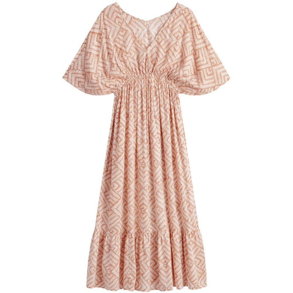 WORLD MARKET Terracotta And White Geo Mira Kaftan Dress